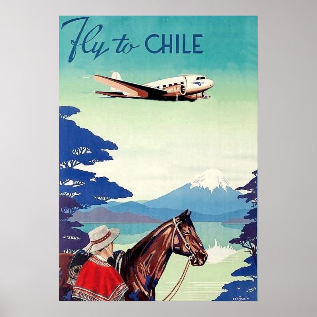 Affiche Envolez-vous pour le Chili, homme avec cheval, com (Devant)