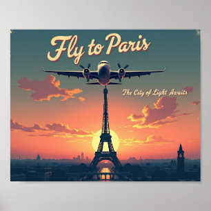 Affiche Envolez-vous pour Paris –  10"x8" Style Vintage de