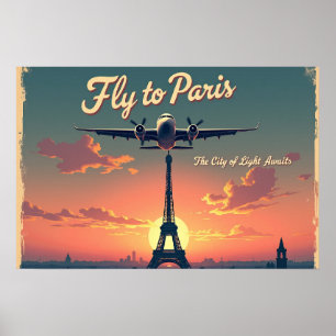 Affiche Envolez-vous pour Paris – 24"x16" Style Vintage d
