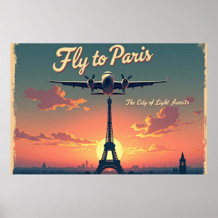 Affiche Envolez-vous pour Paris – 36"x24" Style Vintage d
