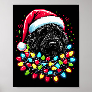 Affiche Épagneul noir Labradoodle arbre de Noël Xmas lumiè