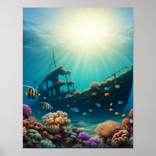 Affiche Épave sous-marine sur un récif