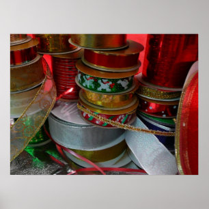 Affiche Épaves de Noël Ruban Holiday Rouge et or