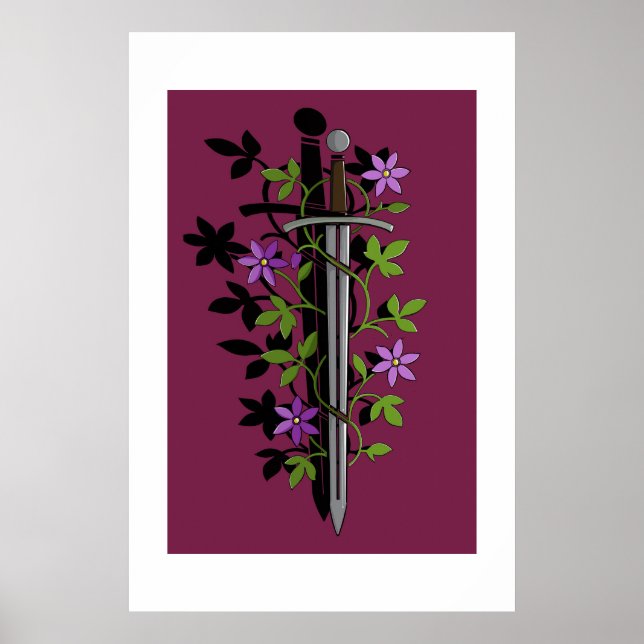 Affiche Épée & Clématite – Lame Florale Médiévale (Devant)