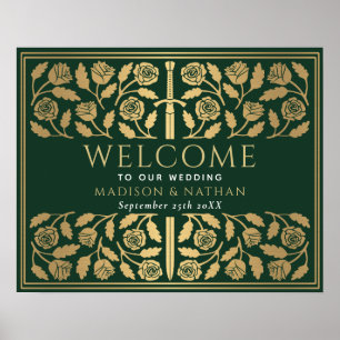 Affiche Épée Royale de Mariage Vert Signe de Bienvenue en