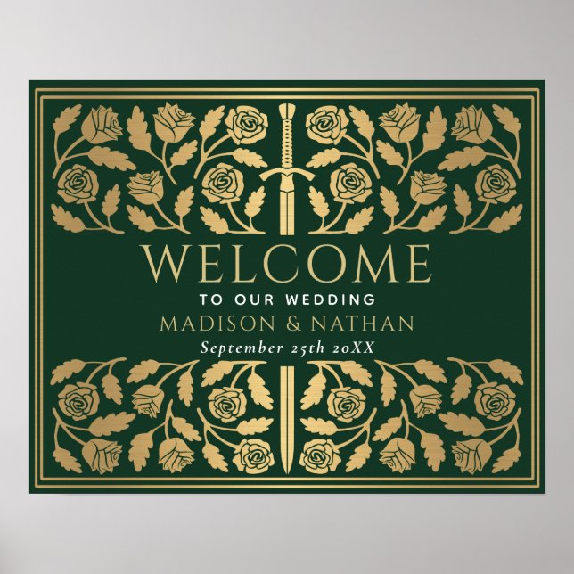 Affiche Épée Royale de Mariage Vert Signe de Bienvenue en  (Devant)