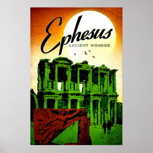 Affiche Éphèse, merveille antique, Turquie, voyage vintage