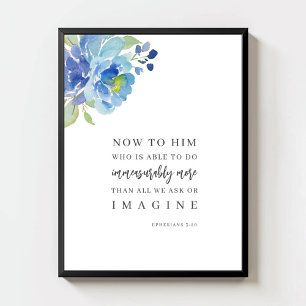 Affiche Ephésiens 3:20 Aquarelle Verset Biblique Floral Bl
