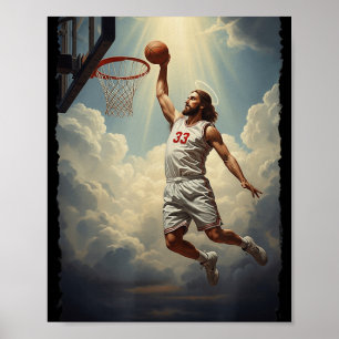 Affiche Epic Divine Dunking Jésus Sur Le Saint Basketball
