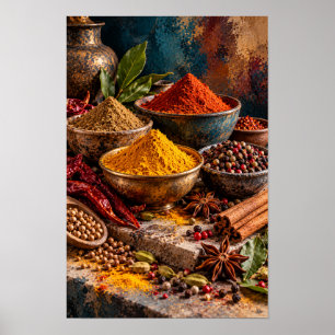 Affiche Épices Colorées et Herbes Aromatiques – Rustique C