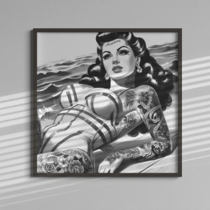 Affiche Épingle à tatouage rétro