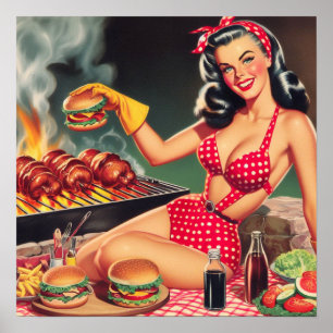 Affiche Épingle barbecue vintage vers le haut