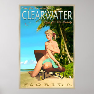 Affiche Épingle d'affiche de voyage rétro de Clearwater Be