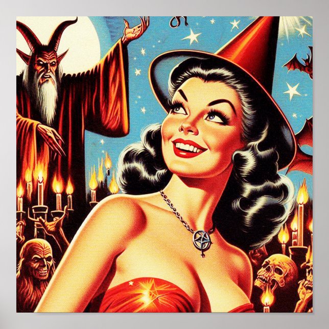 Affiche Épingle de sorcière vintage Halloween (Devant)