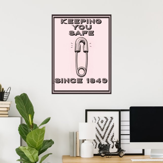 AFFICHE ÉPINGLE DE SÛRETÉ RÉTRO  (Bureau à domicile)