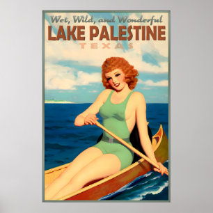 Affiche Épingle de voyage en canoë Lake Palestine Texas Re