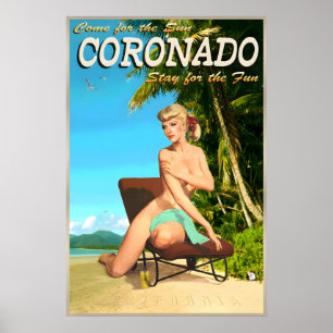 Affiche Épingle de voyage rétro de Coronado Californie Pla