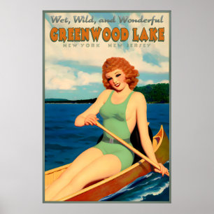 Affiche Épingle de voyage rétro Greenwood Lake New York Je