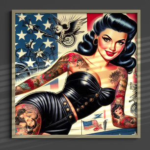 Affiche Épingle en cuir tatoué vintage vers le haut