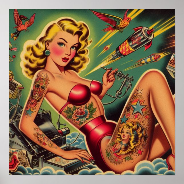 Affiche Épingle tatouée vintage vers le haut (Devant)