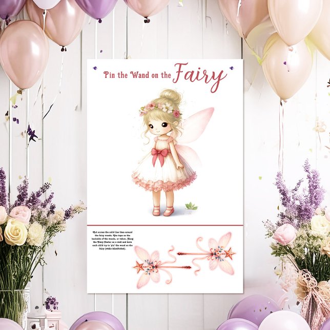 Affiche Épingler la baguette sur la fête d'anniversaire fé (Pin the Wand on the Fairy Birthday Party Game Poster)