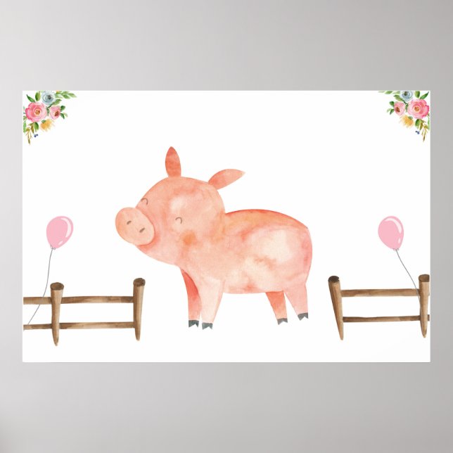 Affiche Épingler la queue Cochon ferme Animaux Fille Anniv (Devant)