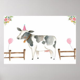 Affiche Épingler la queue Vache ferme Animaux Fille Annive