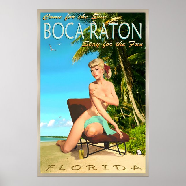 Affiche Épinglette d'affiche de voyage rétro Boca Raton Fl (Devant)