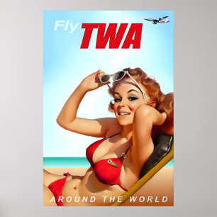 Affiche Épinglette de bikini d'hôtesse de l'air TWA Trans 