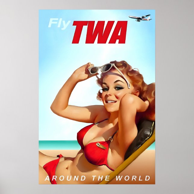 Affiche Épinglette de bikini d'hôtesse de l'air TWA Trans  (Devant)