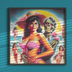 Affiche Épiningle de plage de zombie effrayant