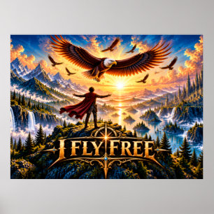 Affiche Épique de Fantasy Aigle Je Vole Libre