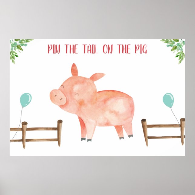 Affiche Éplucher la queue Cochon ferme Animaux garçon Post (Devant)