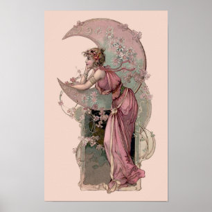 Affiche Époque victorienne Art Nouveau Femme & Crescent Mo