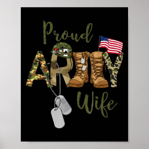 Affiche Épouse fière de l'armée femme militaire avec étiqu