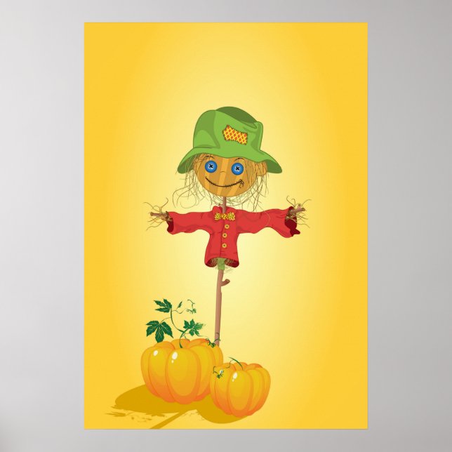 Affiche Épouvantail d'automne et citrouilles Récolte d'aut (Devant)