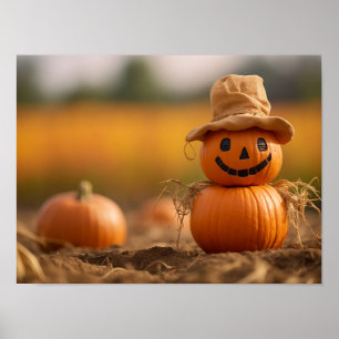 Affiche Épouvantail de citrouille heureux