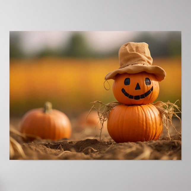 Affiche Épouvantail de citrouille heureux (Devant)