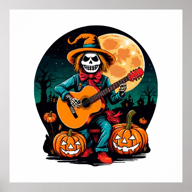 Affiche épouvantail joue de la guitare et célèbre Hallowee (Devant)