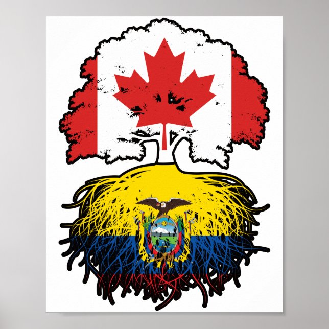 Affiche Equateur Drapeau canadien équatorien des racines d (Devant)