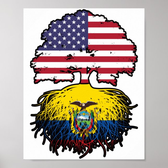 Affiche Equateur Drapeau Equatorien Américain Arbre (Devant)
