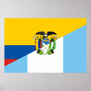 Affiche Equateur Guatemala - symbole du pays à demi drapea