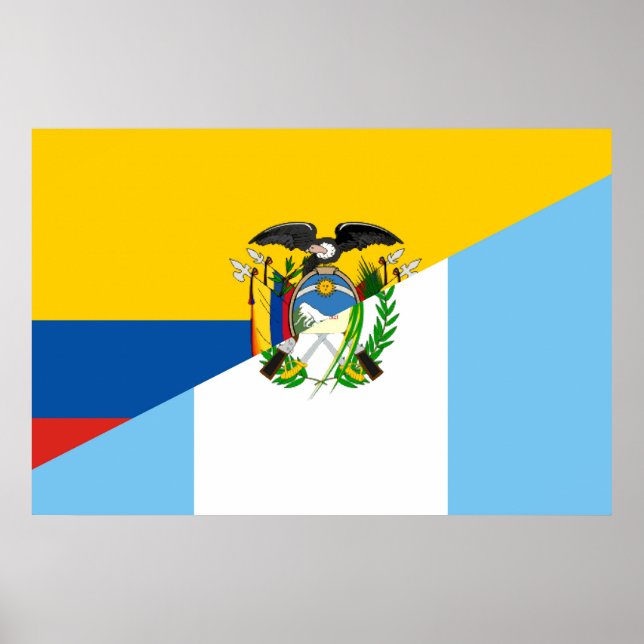 Affiche Equateur Guatemala - symbole du pays à demi drapea (Devant)