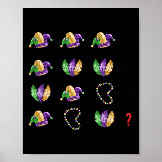 Affiche Equation mathématique Mardi Gras Perles Masques Ma (Devant)