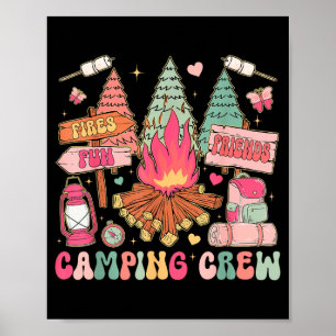 Affiche Équipage de camping drôle feu de camp familial ass