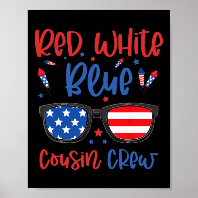Affiche Équipage de cousins rouge blanc et bleu 4 juillet  (Devant)