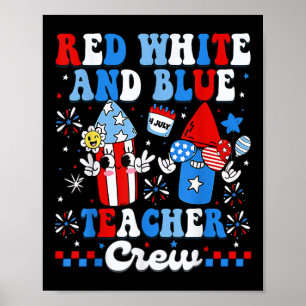 Affiche Équipage d'enseignant rouge blanc et bleu drapeau