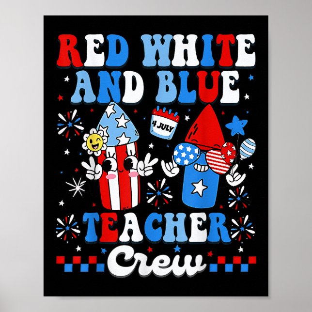 Affiche Équipage d'enseignant rouge blanc et bleu drapeau  (Devant)