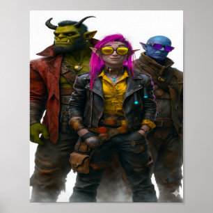 Affiche Équipage Imaginaire - Cyberpunk Orc, Elf & Mystic