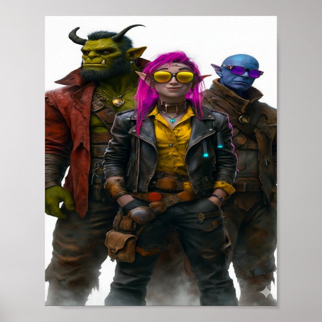 Affiche Équipage Imaginaire - Cyberpunk Orc, Elf & Mystic  (Devant)